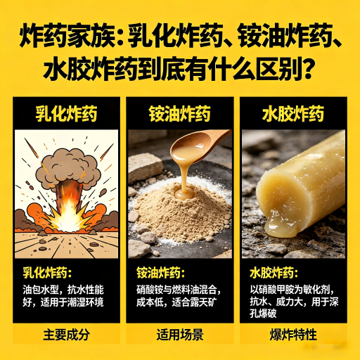 通榆炸药家族：乳化炸药、铵油炸药、水胶炸药到底有什么区别？